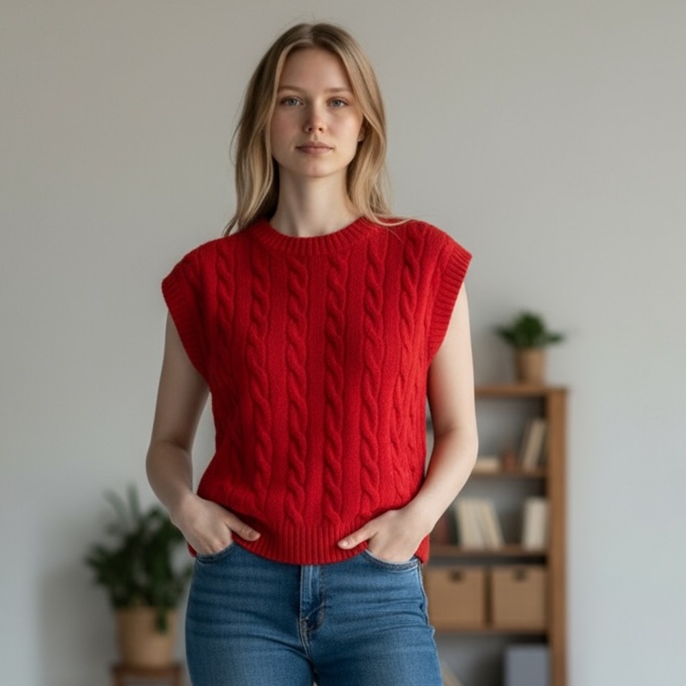 NWT ZARA Red Cable Knit Sleeveless Sweater Vest Super Soft Medium
